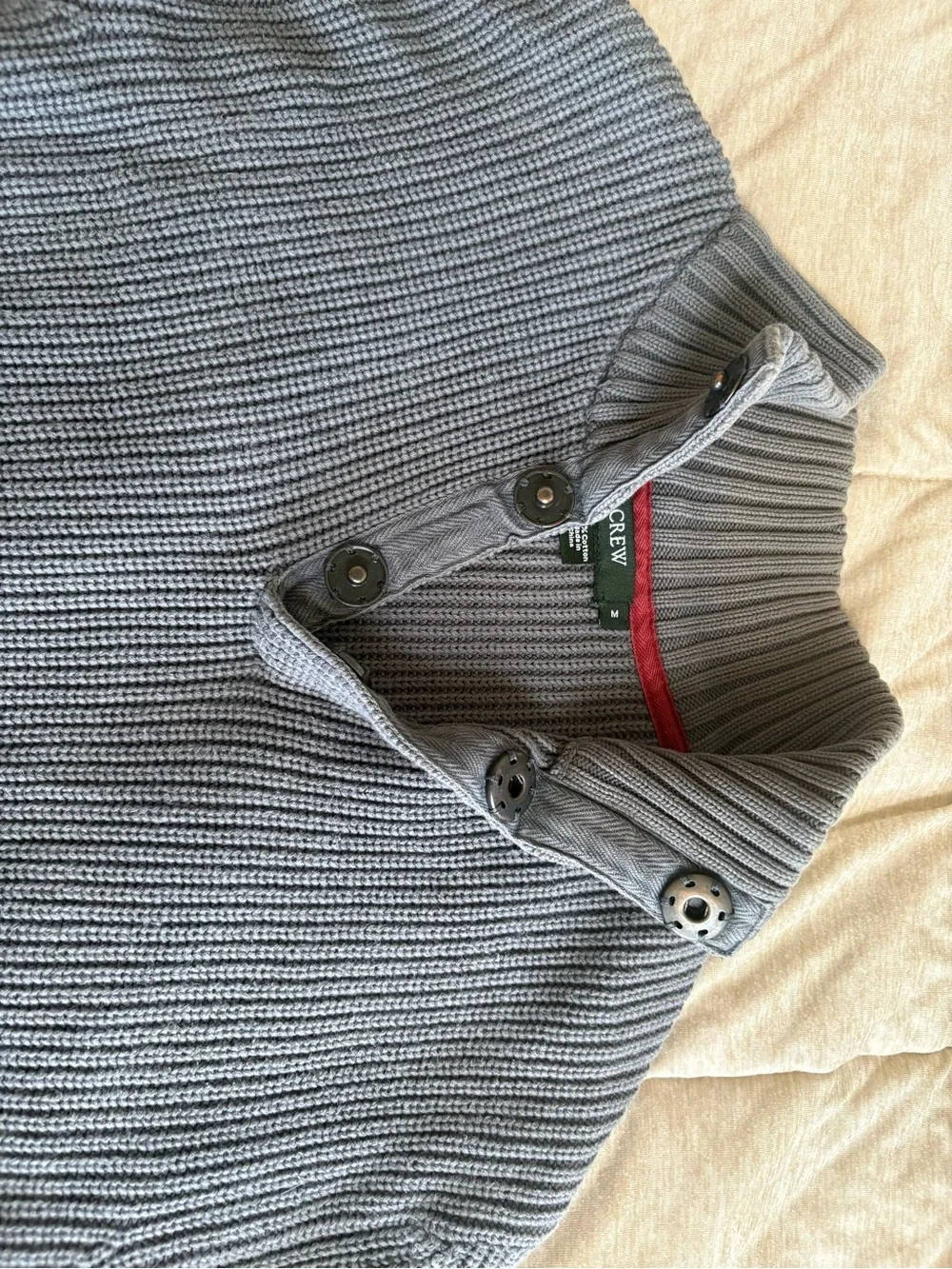 J. Crew Ribbed Button-Neck Turtleneck Sweater - Gray